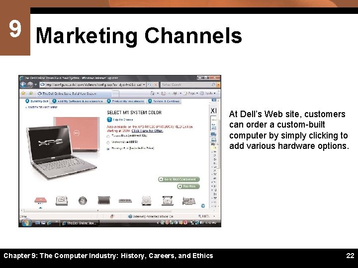 9 Marketing Channels At Dell’s Web site, customers can order a custom-built computer by