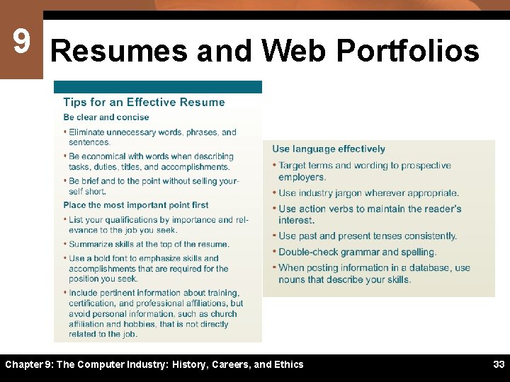 9 Resumes and Web Portfolios Chapter 9: The Computer Industry: History, Careers, and Ethics