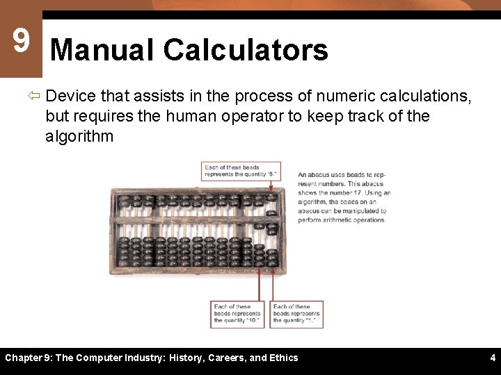 9 Manual Calculators ï Device that assists in the process of numeric calculations, but