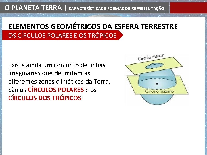 O PLANETA TERRA | CARACTERÍSTICAS E FORMAS DE REPRESENTAÇÃO ELEMENTOS GEOMÉTRICOS DA ESFERA TERRESTRE