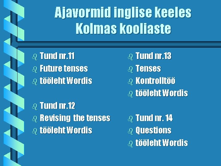 Ajavormid inglise keeles Kolmas kooliaste b Tund nr. 11 b Tund nr. 13 b