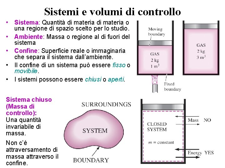 Sistemi e volumi di controllo • Sistema: Quantità di materia o una regione di