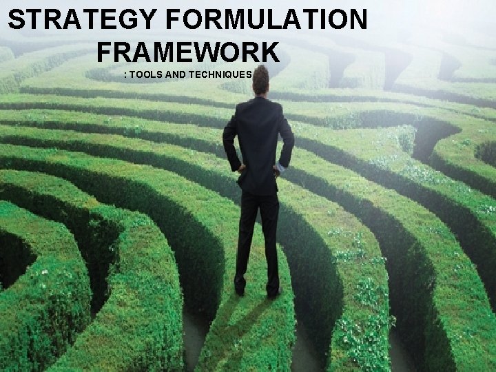 STRATEGY FORMULATION FRAMEWORK : TOOLS AND TECHNIQUES 