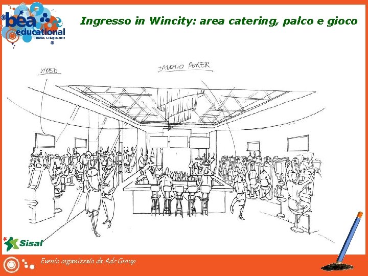 Ingresso in Wincity: area catering, palco e gioco Evento organizzato da Adc Group 