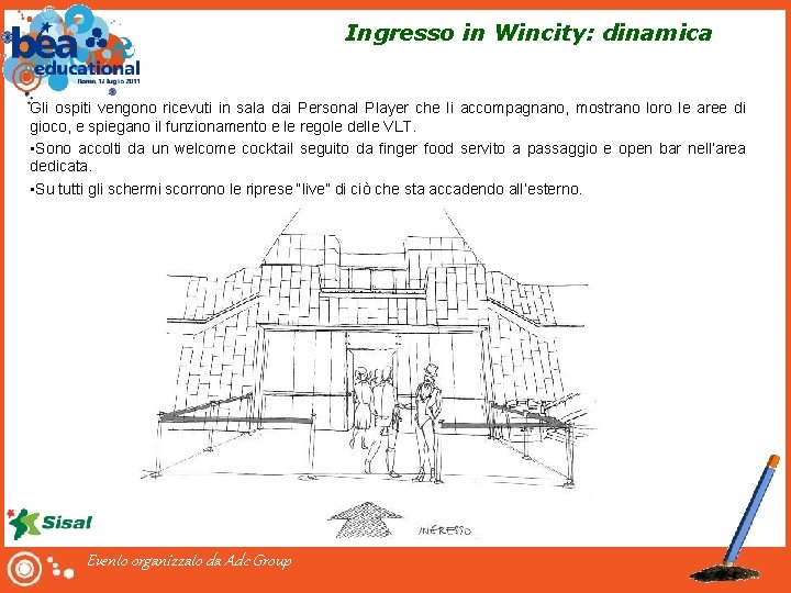 Ingresso in Wincity: dinamica Gli ospiti vengono ricevuti in sala dai Personal Player che