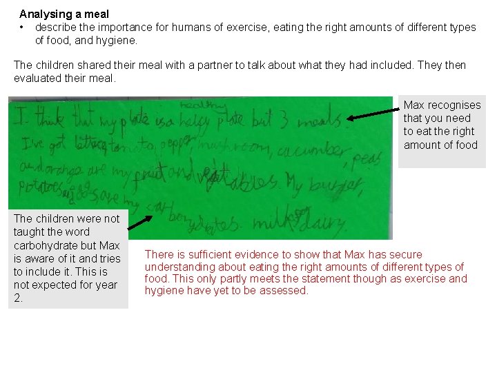 Analysing a meal • describe the importance for humans of exercise, eating the right
