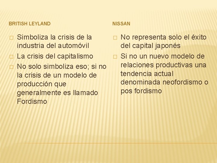 BRITISH LEYLAND � � � Simboliza la crisis de la industria del automóvil La
