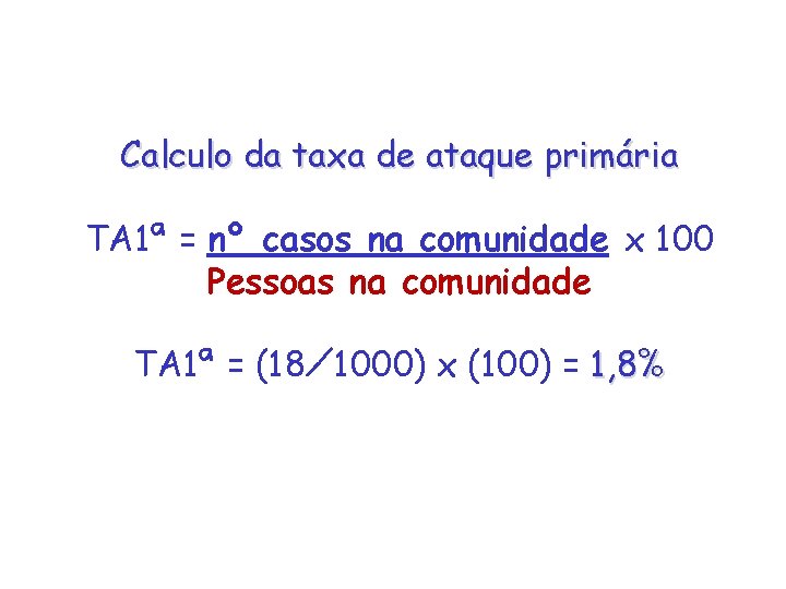Calculo da taxa de ataque primária TA 1ª = nº casos na comunidade x Calculo da taxa de ataque primária TA 1ª = nº casos na comunidade x