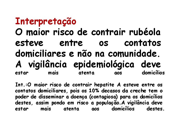 Interpretação O maior risco de contrair rubéola esteve entre os contatos domiciliares e não Interpretação O maior risco de contrair rubéola esteve entre os contatos domiciliares e não