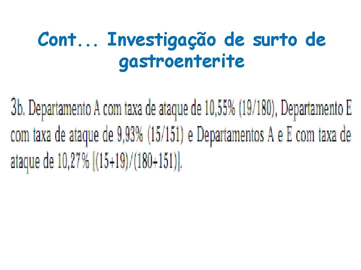 Cont. . . Investigação de surto de gastroenterite Cont. . . Investigação de surto de gastroenterite