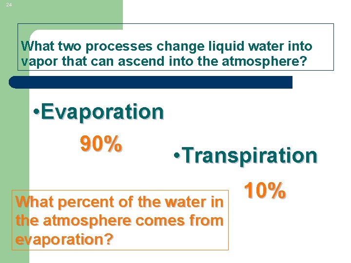24 What two processes change liquid water into vapor that can ascend into the