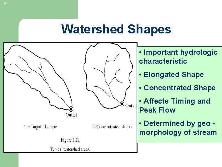 43 Watershed Shapes • Important hydrologic characteristic • Elongated Shape • Concentrated Shape •