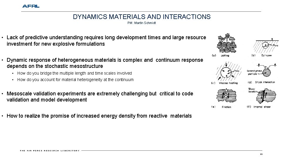 DYNAMICS MATERIALS AND INTERACTIONS PM: Martin Schmidt • Lack of predictive understanding requires long