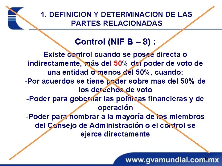 1. DEFINICION Y DETERMINACION DE LAS PARTES RELACIONADAS Control (NIF B – 8) :