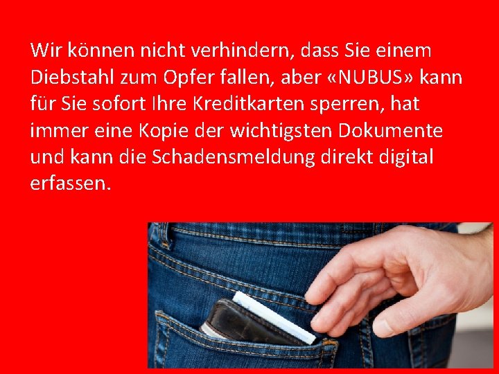 Wir können nicht verhindern, dass Sie einem Diebstahl zum Opfer fallen, aber «NUBUS» kann