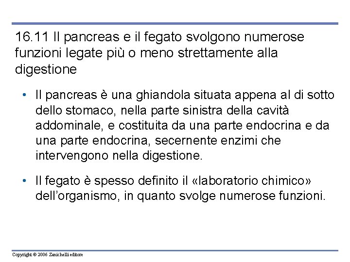 16. 11 Il pancreas e il fegato svolgono numerose funzioni legate più o meno