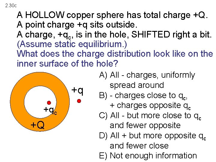 2. 30 c A HOLLOW copper sphere has total charge +Q. A point charge