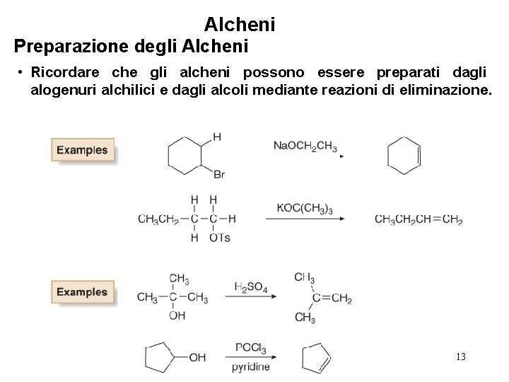 Alcheni Preparazione degli Alcheni • Ricordare che gli alcheni possono essere preparati dagli alogenuri