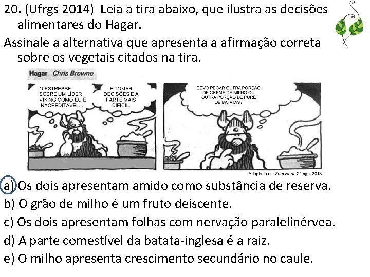 20. (Ufrgs 2014) Leia a tira abaixo, que ilustra as decisões alimentares do Hagar.