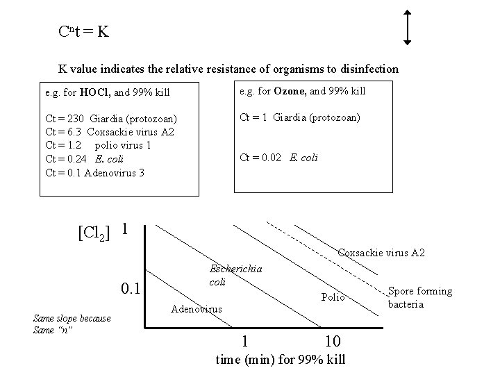 C nt = K K value indicates the relative resistance of organisms to disinfection