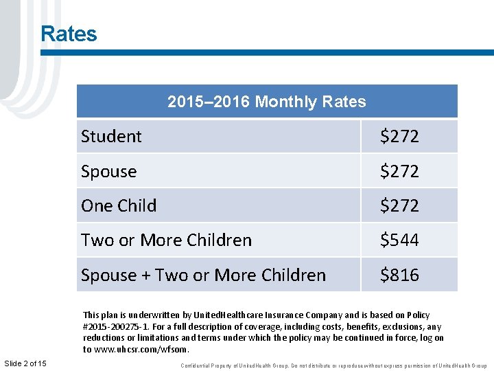 Rates 2015– 2016 Monthly Rates Student $272 Spouse $272 One Child $272 Two or