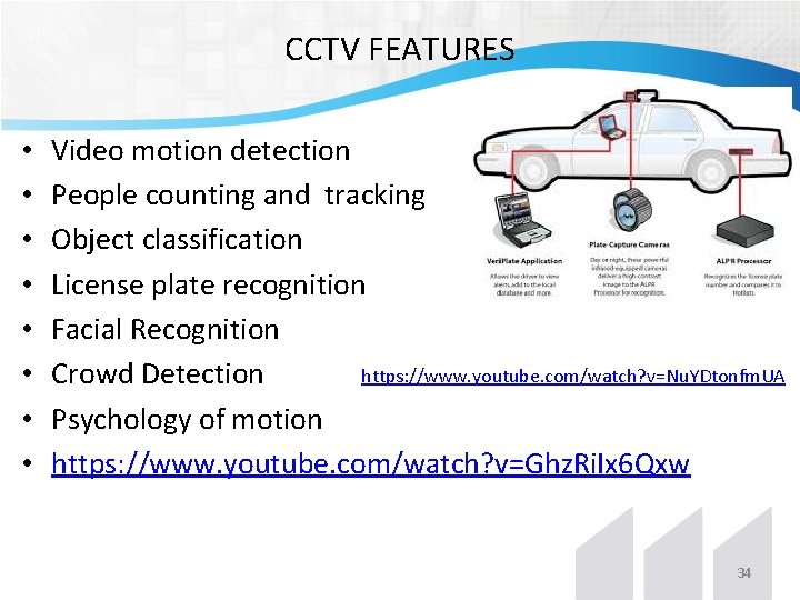 CCTV FEATURES • • Video motion detection People counting and tracking Object classification License CCTV FEATURES • • Video motion detection People counting and tracking Object classification License