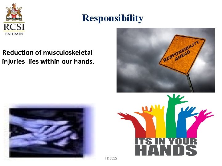 Responsibility Reduction of musculoskeletal injuries lies within our hands. HK 2015 