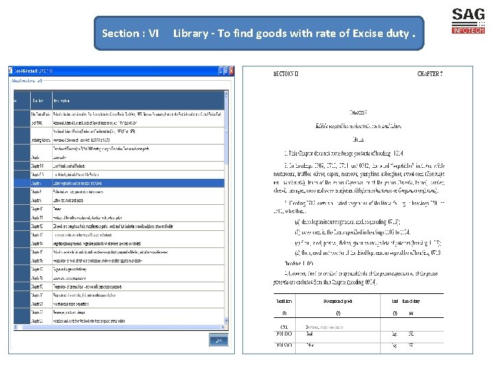 Section : VI Library - To find goods with rate of Excise duty. 