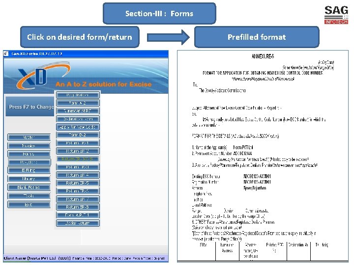 Section-III : Forms Click on desired form/return Prefilled format 