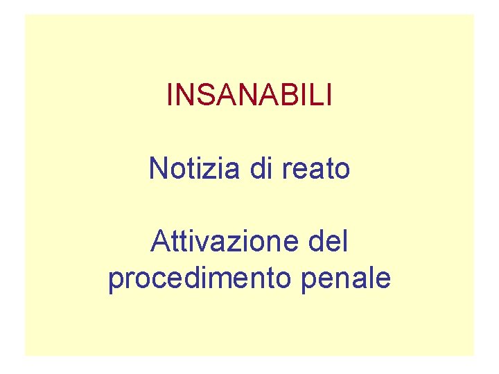 INSANABILI Notizia di reato Attivazione del procedimento penale INSANABILI Notizia di reato Attivazione del procedimento penale