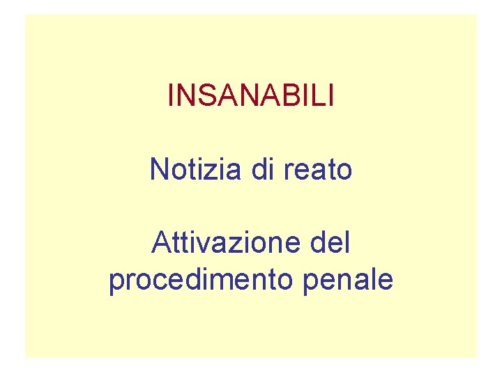 INSANABILI Notizia di reato Attivazione del procedimento penale 