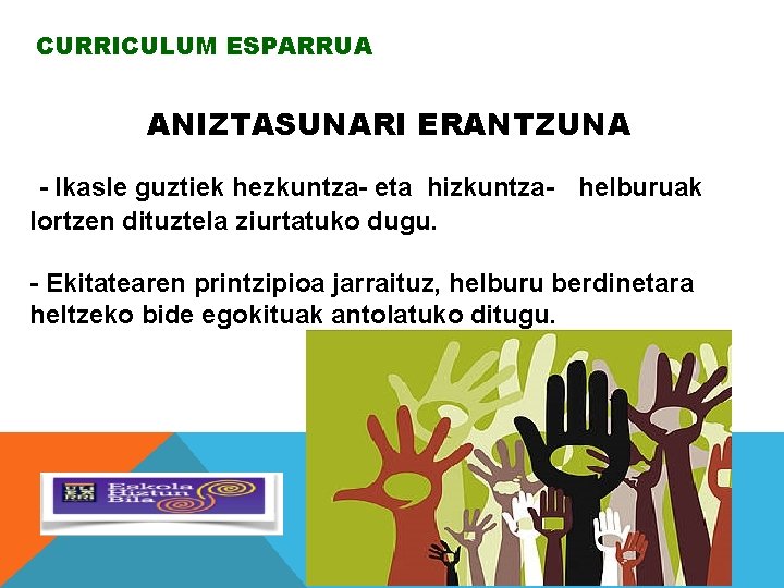 CURRICULUM ESPARRUA ANIZTASUNARI ERANTZUNA - Ikasle guztiek hezkuntza- eta hizkuntza- helburuak lortzen dituztela ziurtatuko