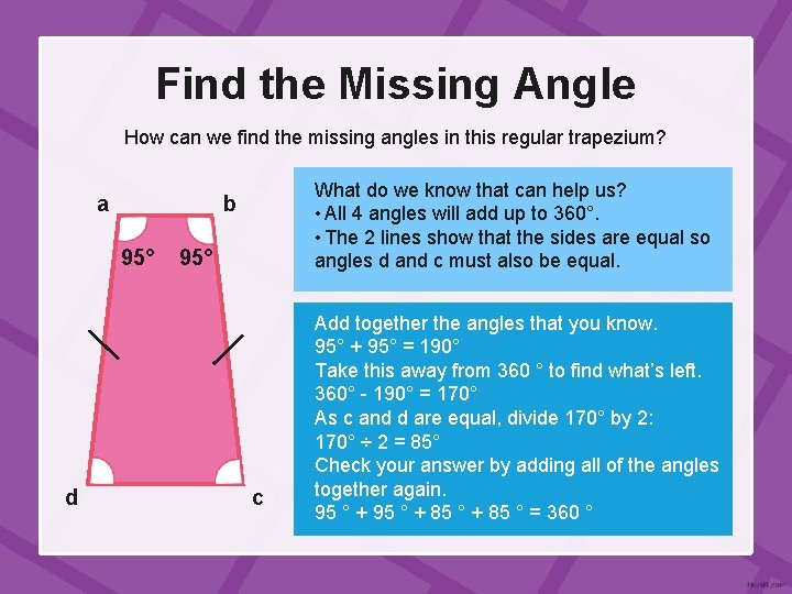 Find the Missing Angle How can we find the missing angles in this regular