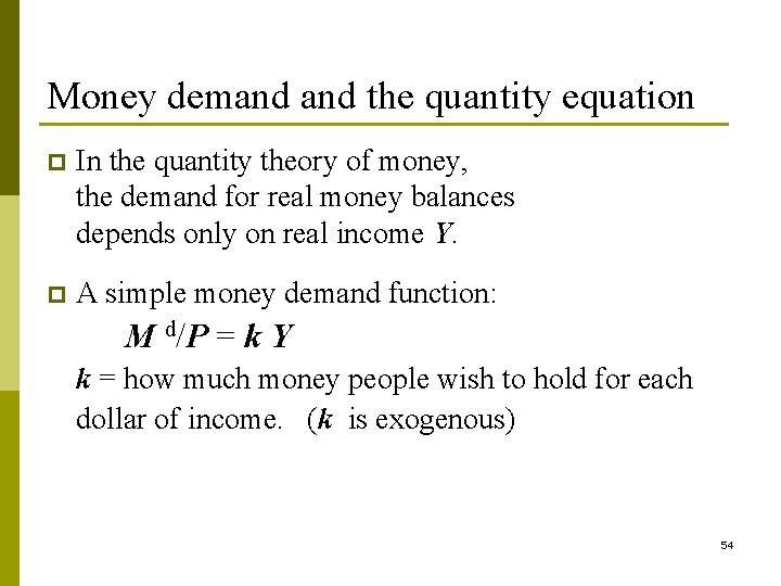 Money demand the quantity equation p In the quantity theory of money, the demand Money demand the quantity equation p In the quantity theory of money, the demand