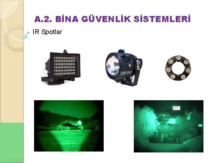 A. 2. BİNA GÜVENLİK SİSTEMLERİ IR Spotlar 4. 12. 2020 7 1 