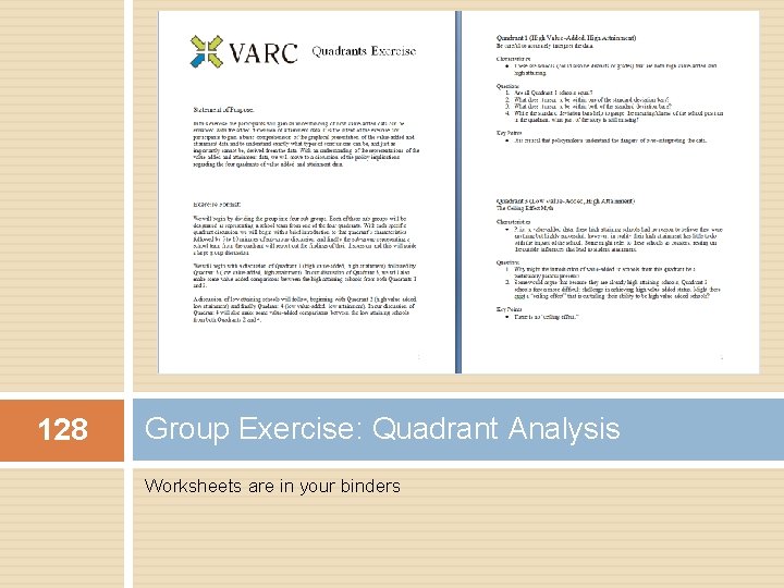 128 Group Exercise: Quadrant Analysis Worksheets are in your binders 