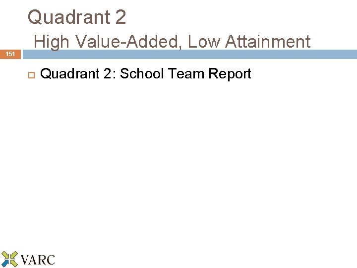 151 Quadrant 2 High Value-Added, Low Attainment Quadrant 2: School Team Report 