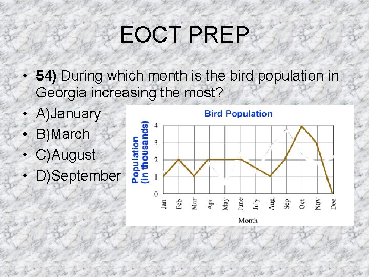 EOCT PREP • 54) During which month is the bird population in Georgia increasing EOCT PREP • 54) During which month is the bird population in Georgia increasing