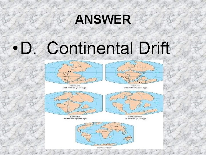 ANSWER • D. Continental Drift ANSWER • D. Continental Drift