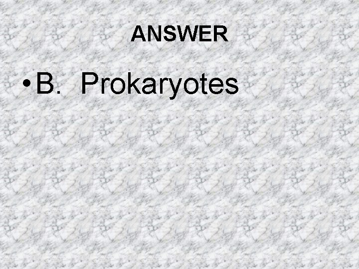 ANSWER • B. Prokaryotes ANSWER • B. Prokaryotes