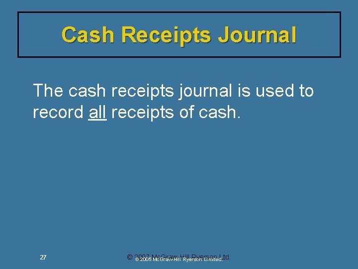 Cash Receipts Journal The cash receipts journal is used to record all receipts of Cash Receipts Journal The cash receipts journal is used to record all receipts of