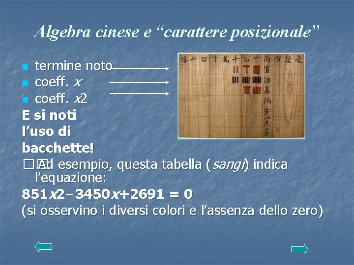 Algebra cinese e “carattere posizionale” termine noto n coeff. x 2 E si noti