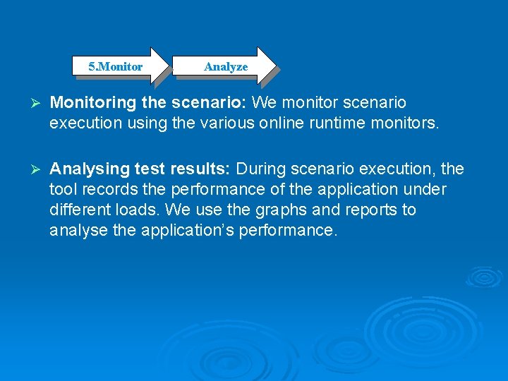 5. Monitor 6. Analyze Ø Monitoring the scenario: We monitor scenario execution using the