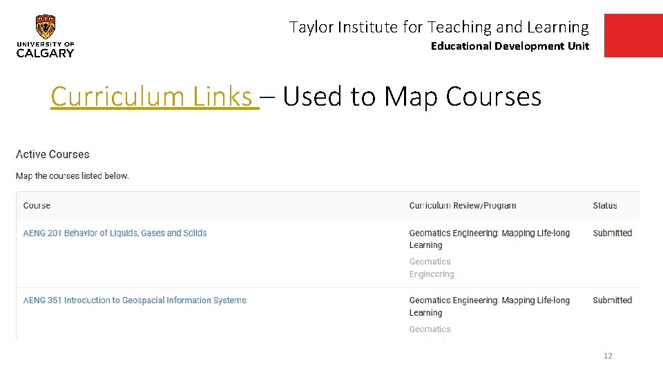 Taylor Institute for Teaching and Learning Educational Development Unit Curriculum Links – Used to