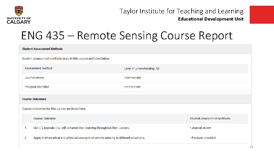 Taylor Institute for Teaching and Learning Educational Development Unit ENG 435 – Remote Sensing