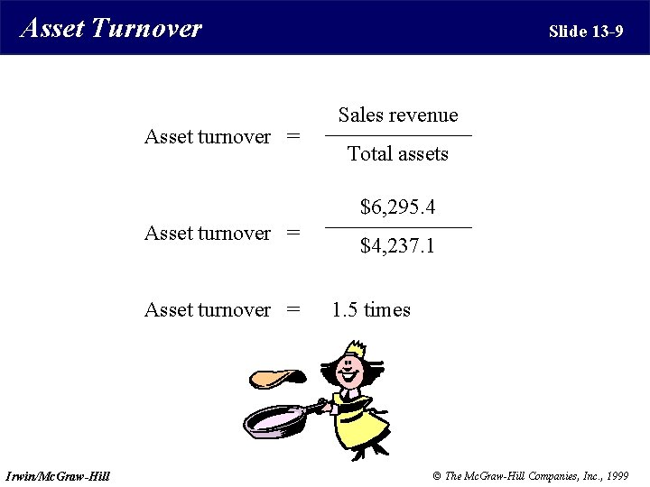 Asset Turnover Asset turnover = Slide 13 -9 Sales revenue Total assets $6, 295.