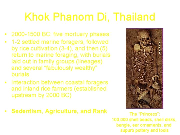 Khok Phanom Di, Thailand • 2000 -1500 BC: five mortuary phases: • 1 -2