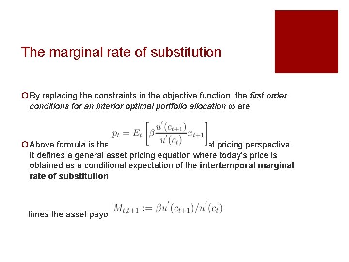 The marginal rate of substitution ¡ By replacing the constraints in the objective function,