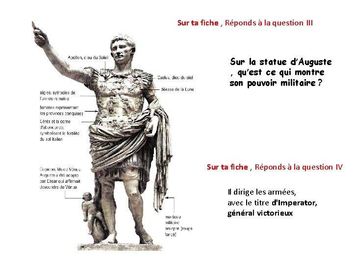 Sur ta fiche , Réponds à la question III Sur la statue d’Auguste ,