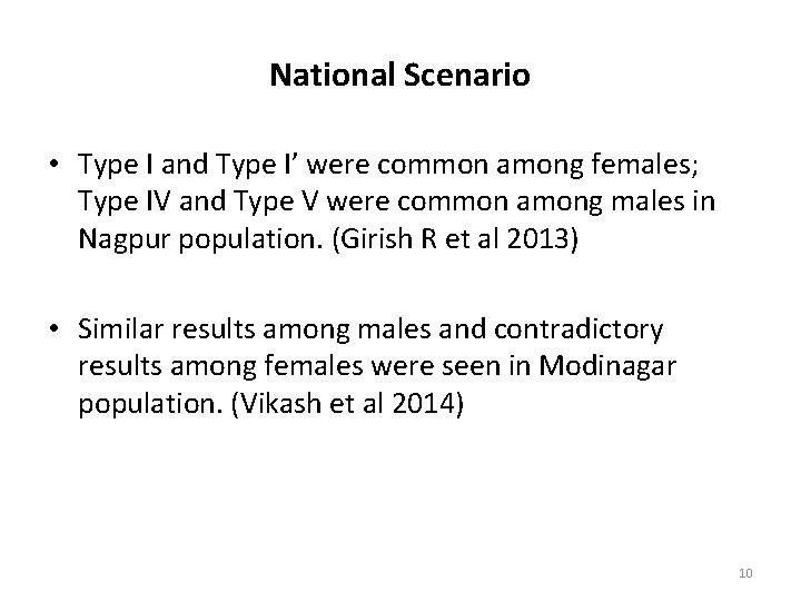 National Scenario • Type I and Type I’ were common among females; Type IV